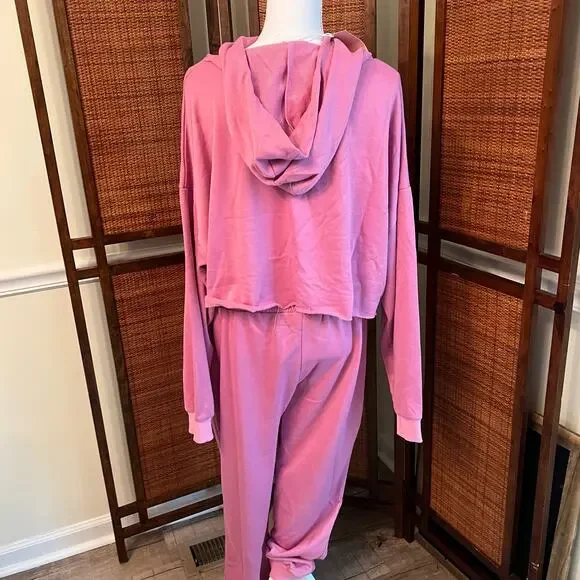 NWT Kittenish Matching 2pc Set Pink Cropped Hoodie Joggers Lounge Size XXL - Picture 3 of 9